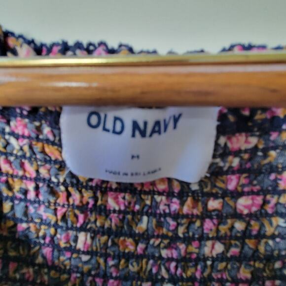 Old Navy Pink Floral Peasant Top Shirt Blouse Sz Medium Stretchy Light - Picture 2 of 8